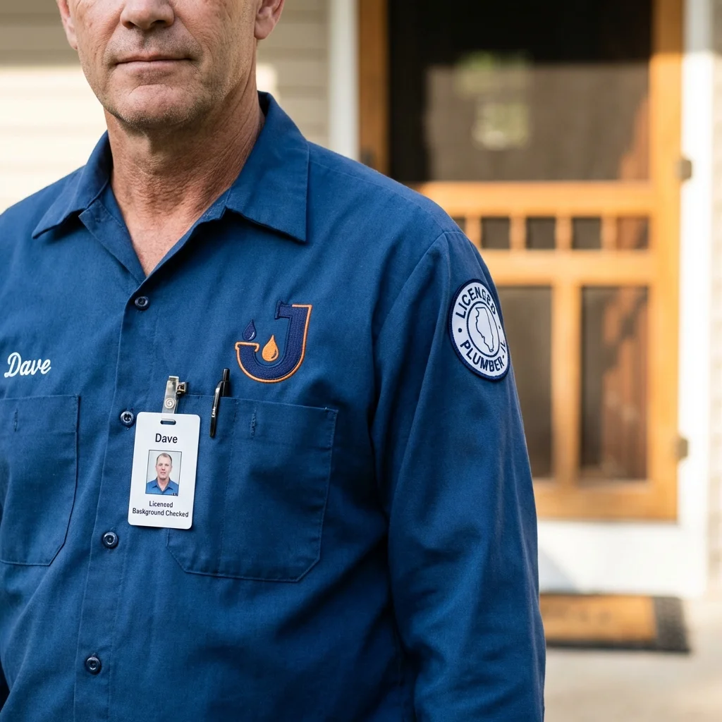 Licensed plumber showing ID badge in Gig Harbor, WA