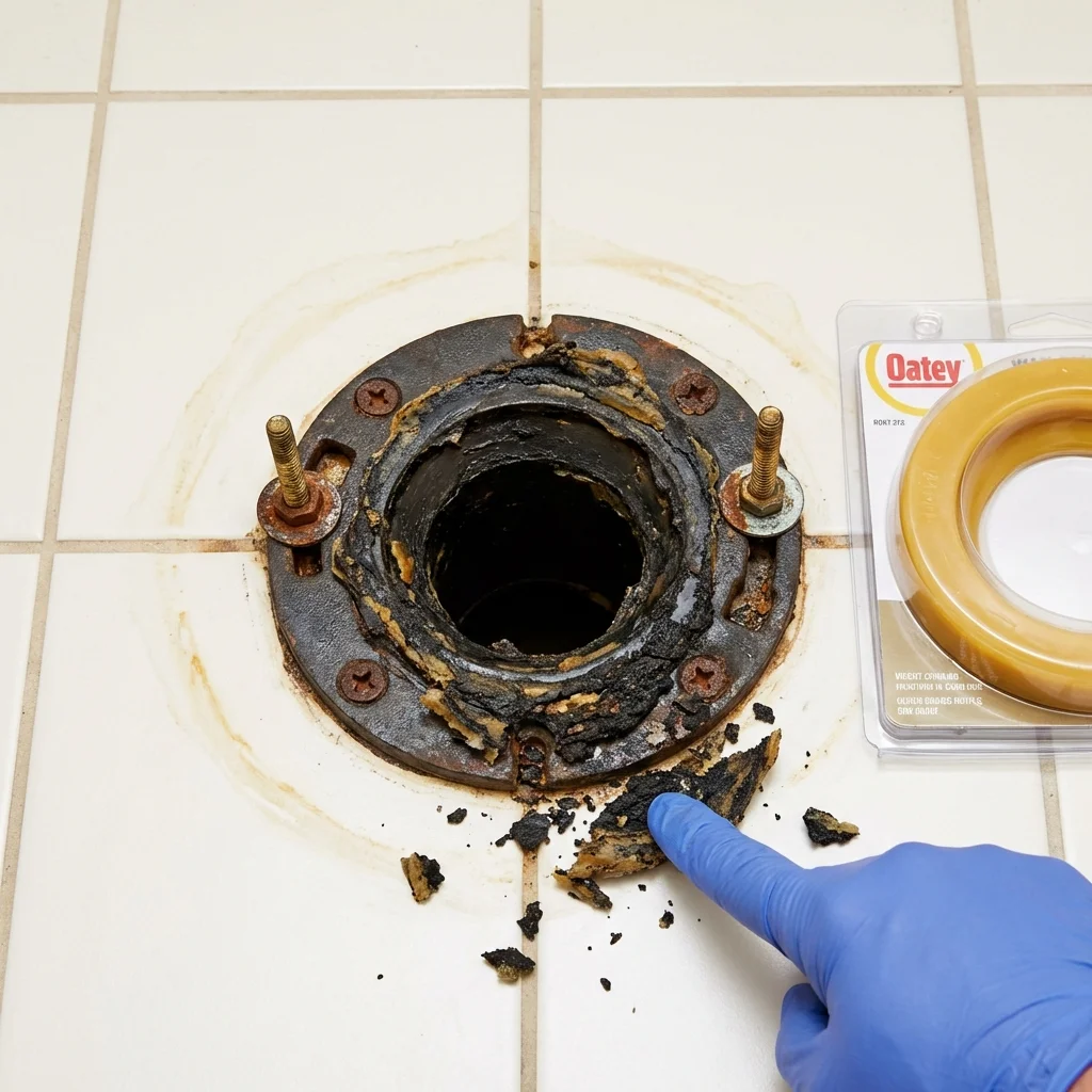 Failed wax ring showing water seepage at the base of a toilet in a Gig Harbor, WA home